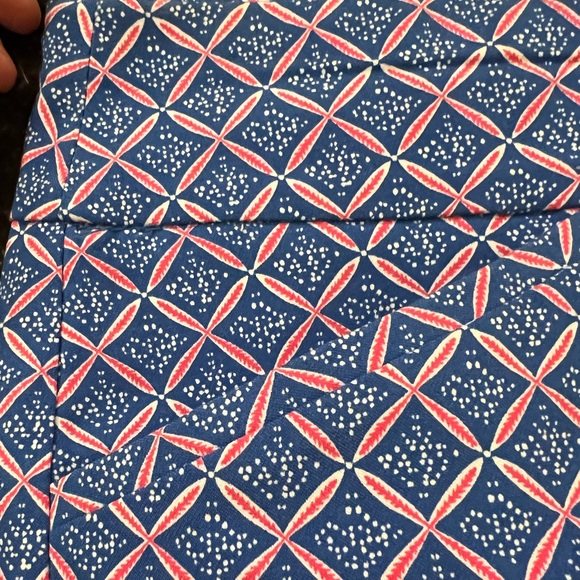 Chico’s Perfect Stretch Royal Blue/Pink/White Geometric Print Capris - Picture 3 of 15